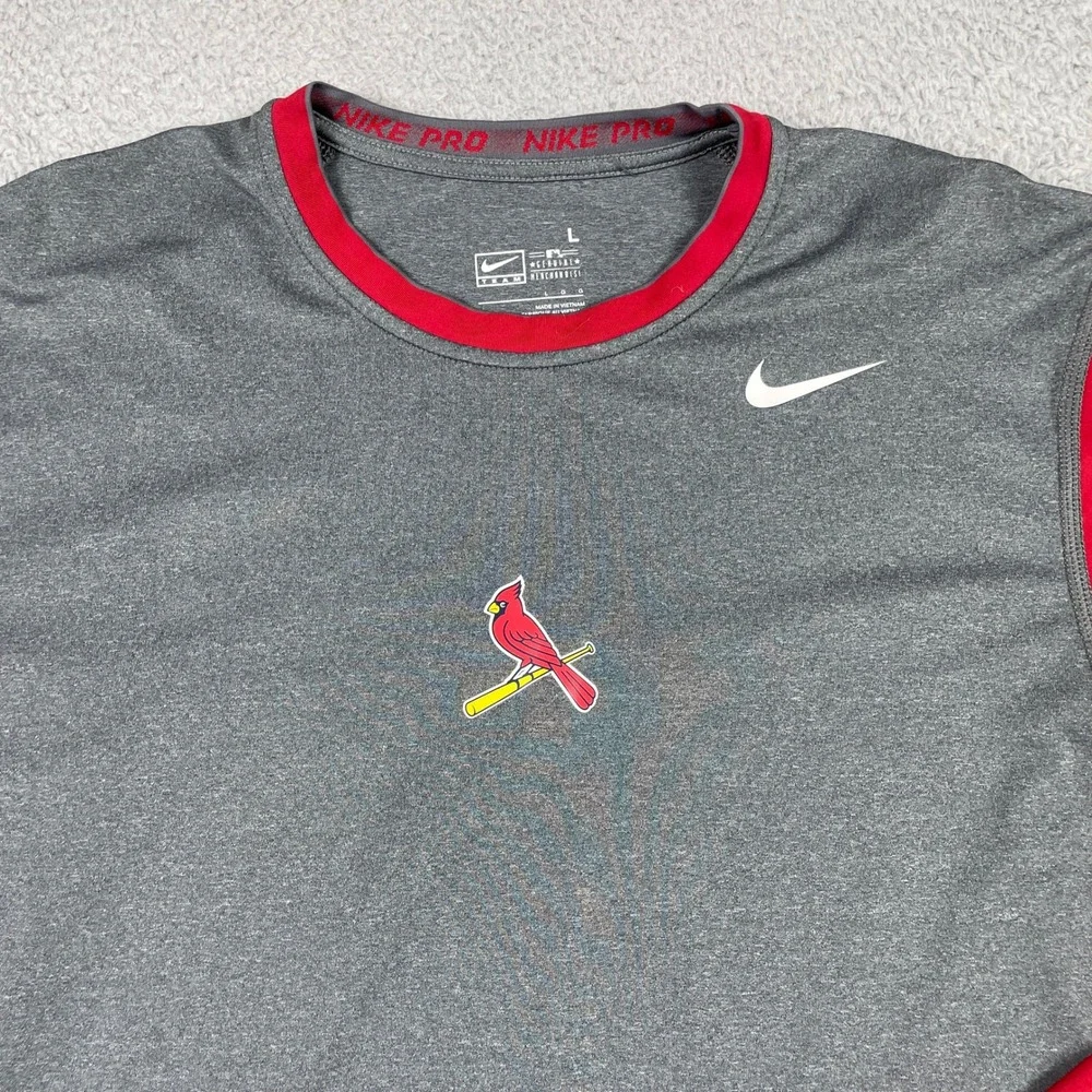 St. Louis Cardinals Nike Pro Shirt Mens Large Gray Red Long Sleeve Fit Dry MLB